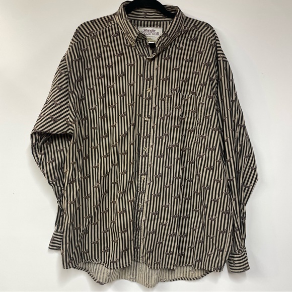 Wrangler Other - Wrangler Rugged Wear Long Sleeve Shirt Men 17-17.5 XL Tan/Black Stripe Wood Duck